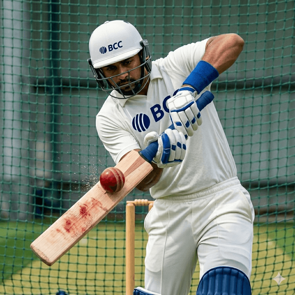Close-up of a cricket ball on a pitch